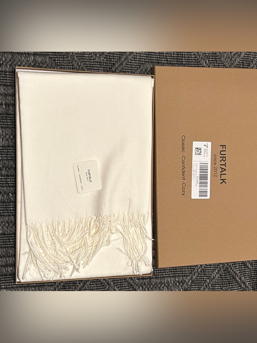 FURTALK Cream Fringe Pashmina Scarf Wrap